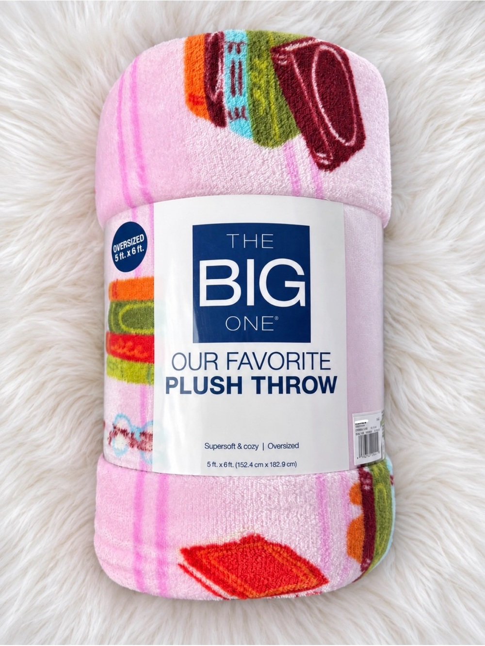 Cozy Book Club Soft Plush Throw Blanket Pink 5' x 6’ The Big One - Brand New